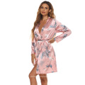 2021 Best selling monsoon women long causal fashion printed silk nightgown ladies sexy polyester stain summer robe sleepwear